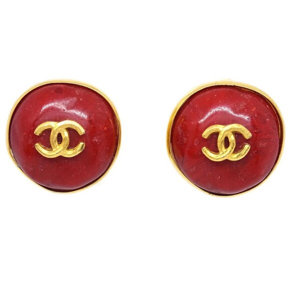 Chanel Red Button Earrings Clip-On 98P 194997 - Picture 1 of 4